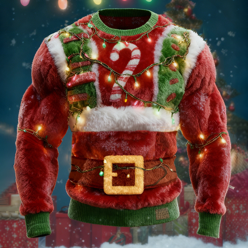 Men's Santa Claus Overalls Lollipop Pattern Ugly Sweater elevenforest