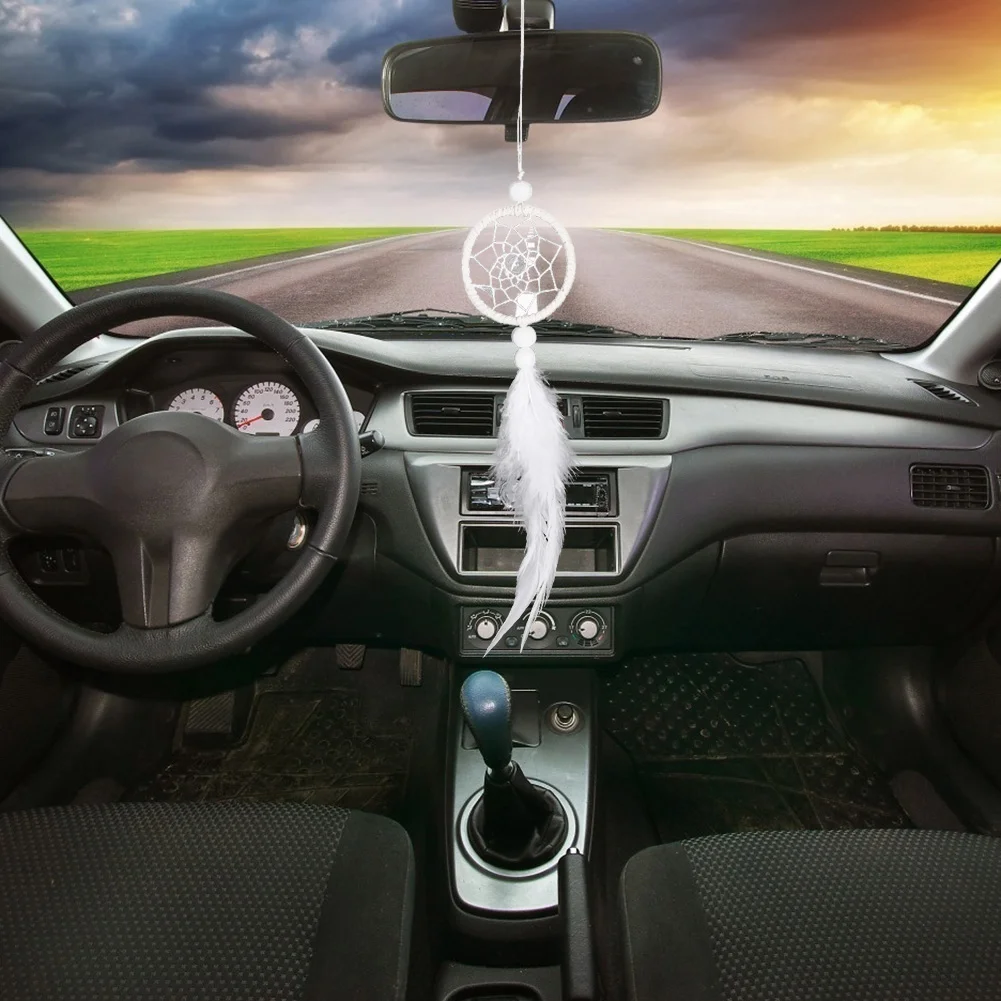 Dream Catcher Car Mini Pure White Feather Wind Chimes Wall Hanging Decor