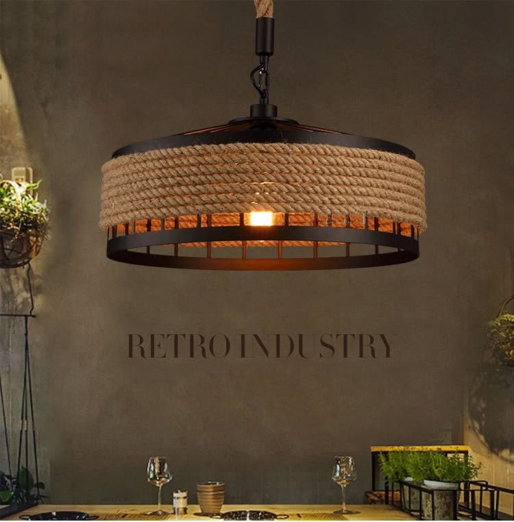 Loft pendant lamp vintage rope hemp chandelier retaurant living room bedroom bar pub club cafe light corridor office study lamp