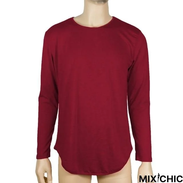 Plus Size Fashion Casual Slim Elastic Soft Solid Long Sleeve Men T Shirts Male Fit Tops Tee