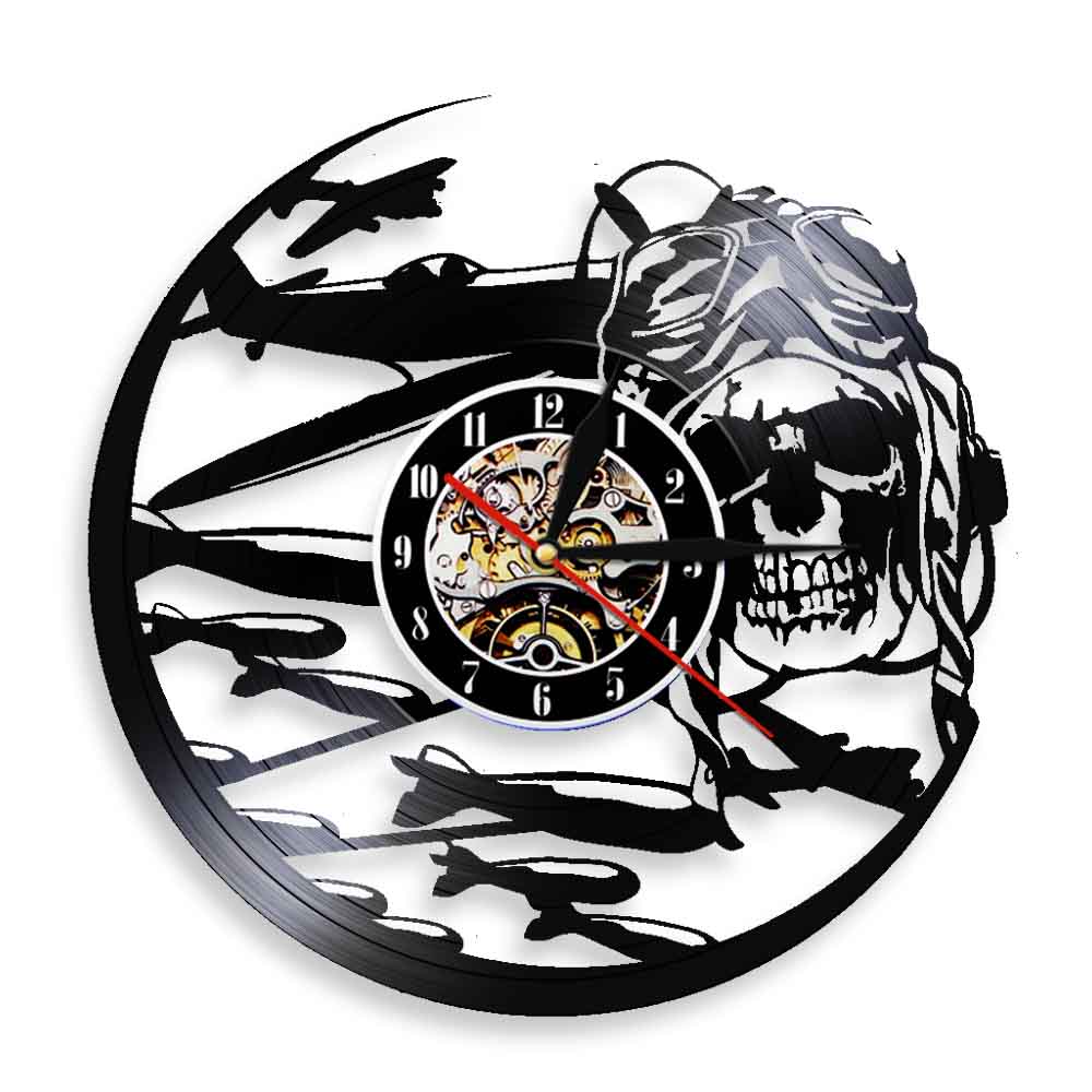 

Aviator Skull Pilot Jet Fighter - Vinyl Record Wall Clock - Without LED, 501 Original