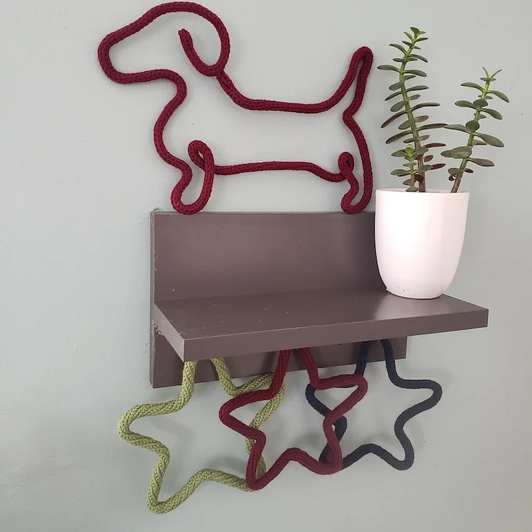 Weiner dog Wall Art, Yarn and Wire Animals, Knitted icord Decor, Puppy Wire Decal, Childrens Room Accessory, Dog Theme Nursery, Dachshund