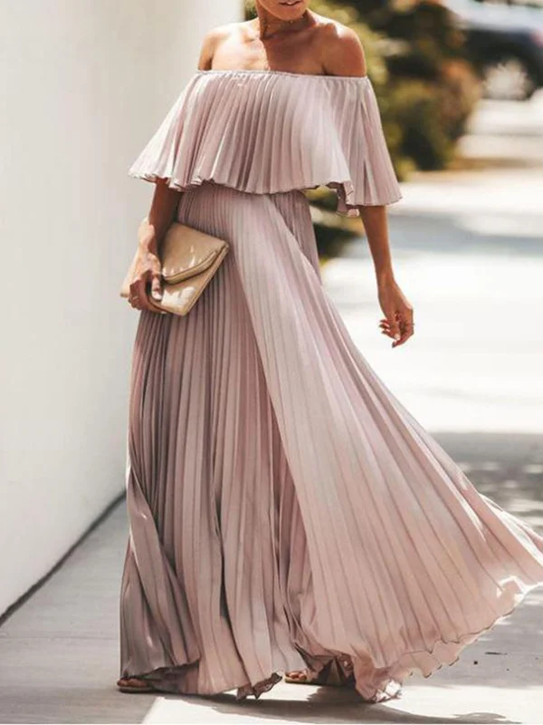 Elegant Chiffon Off-the-Shoulder Maxi Dress