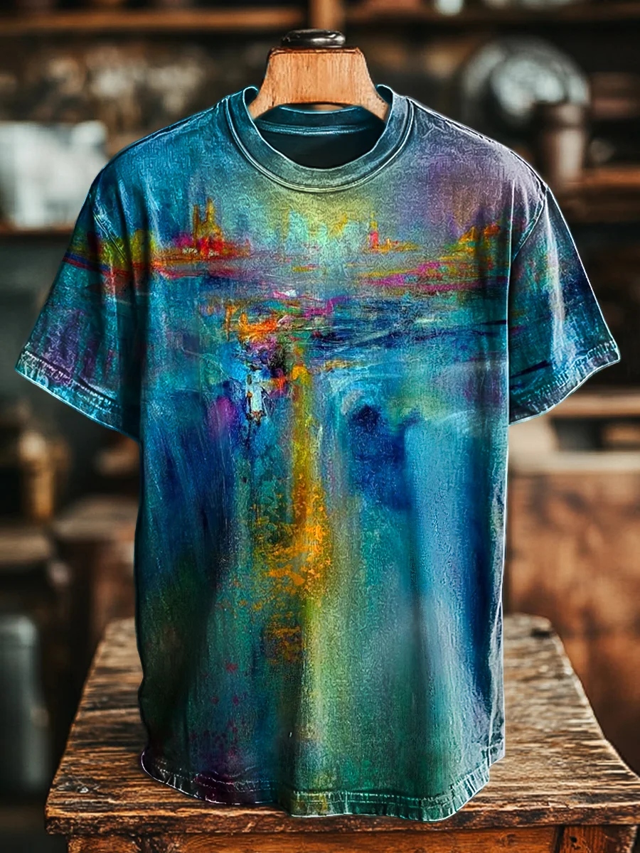 Comstylish Unisex Retro Abstract Waterfall Print Casual T-shirt
