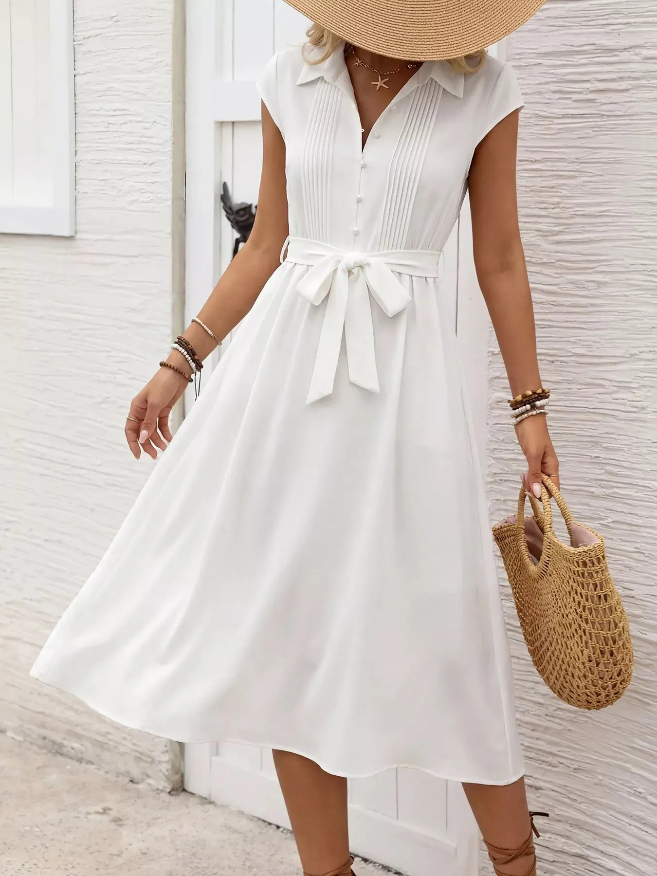 Cap Sleeve Tie Waist Midi Dress mysite idetrend
