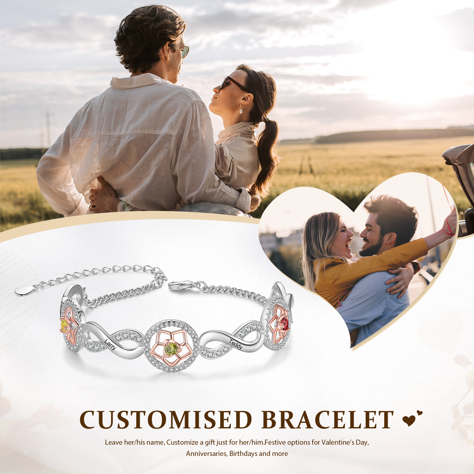 Personalised Women's Bracelet Custom 3 Birthstones & 3 Names Infinity Bracelet Birthday Gift for Her-Jessemade AU