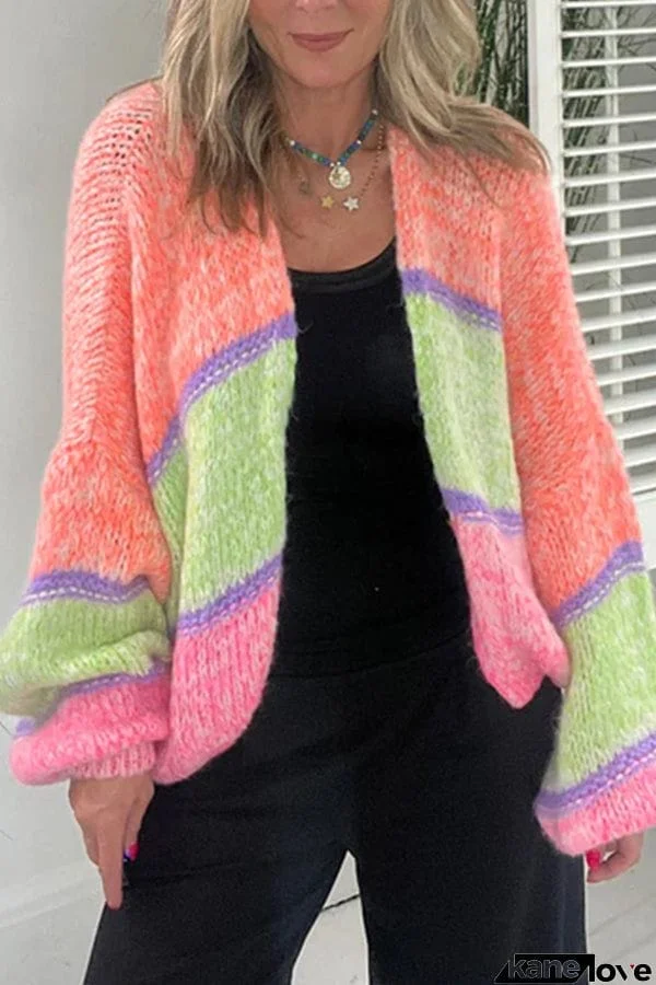 Light Up Any Scene Mixed Colours Ballnoon Sleeve Loose Cardigan