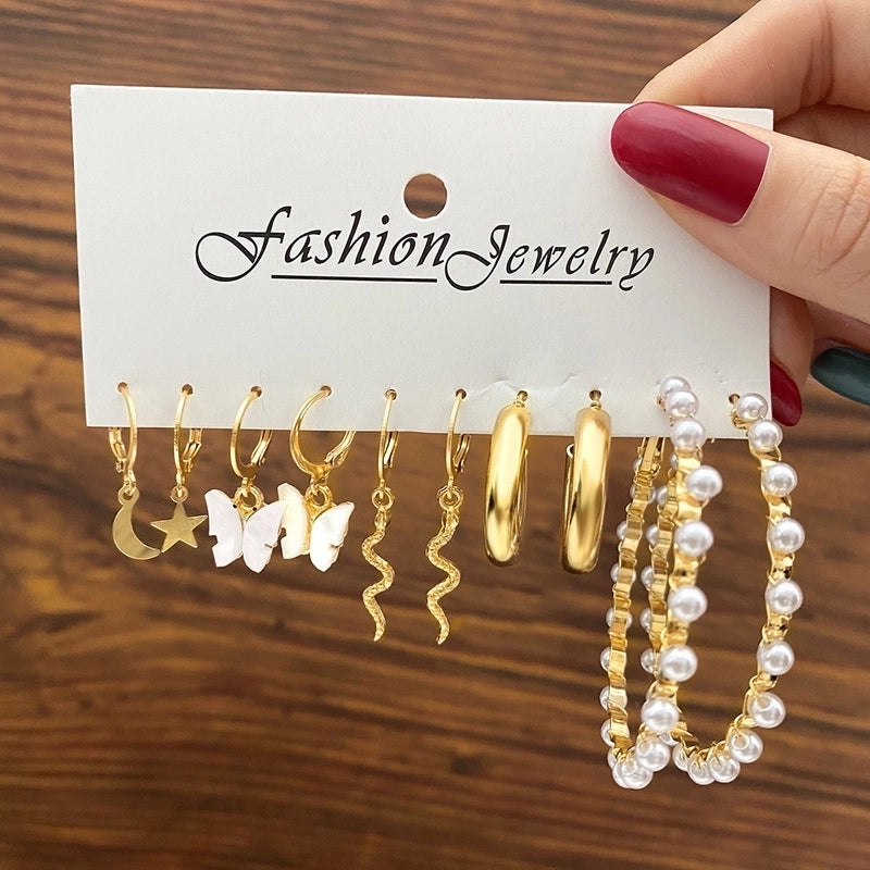 Hot Sale Retro Gold Geometric Ladies Earrings Set Fashion Pearl Earrings Earrings Diamond