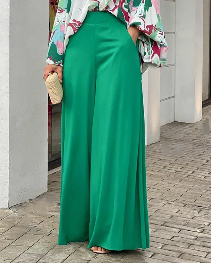 Casual Print Shirt & Wide Leg Pants Two-Piece Set