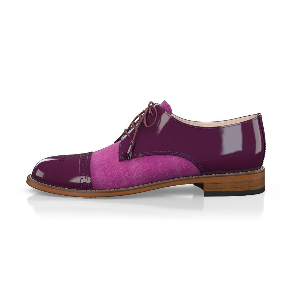 Fuchsia Round Toe Block Heel Splicing Cutout Lace-Up Oxford Shoes Nicepairs