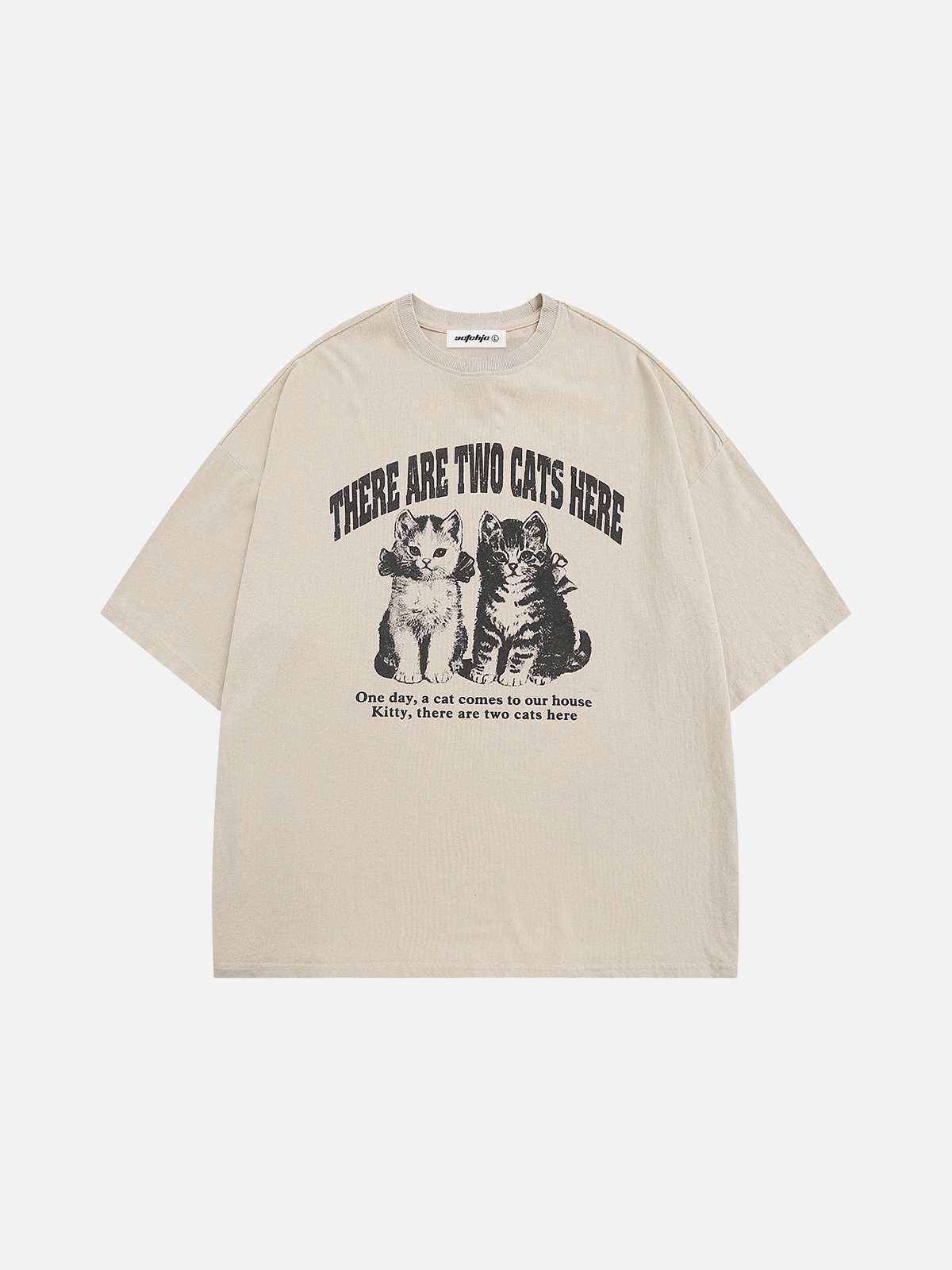 Apricot Act Chic Washed Distressed Cat Print Tee Front