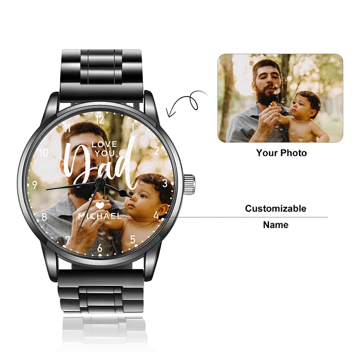 Herren Personalisierte Foto & Name Armbanduhr - Love You Dad Vatertag Geschenk