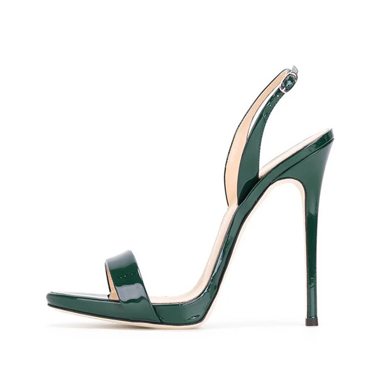 Green Patent Leather Open Toe Slingback Sandals with Stiletto Heel |FSJ Shoes