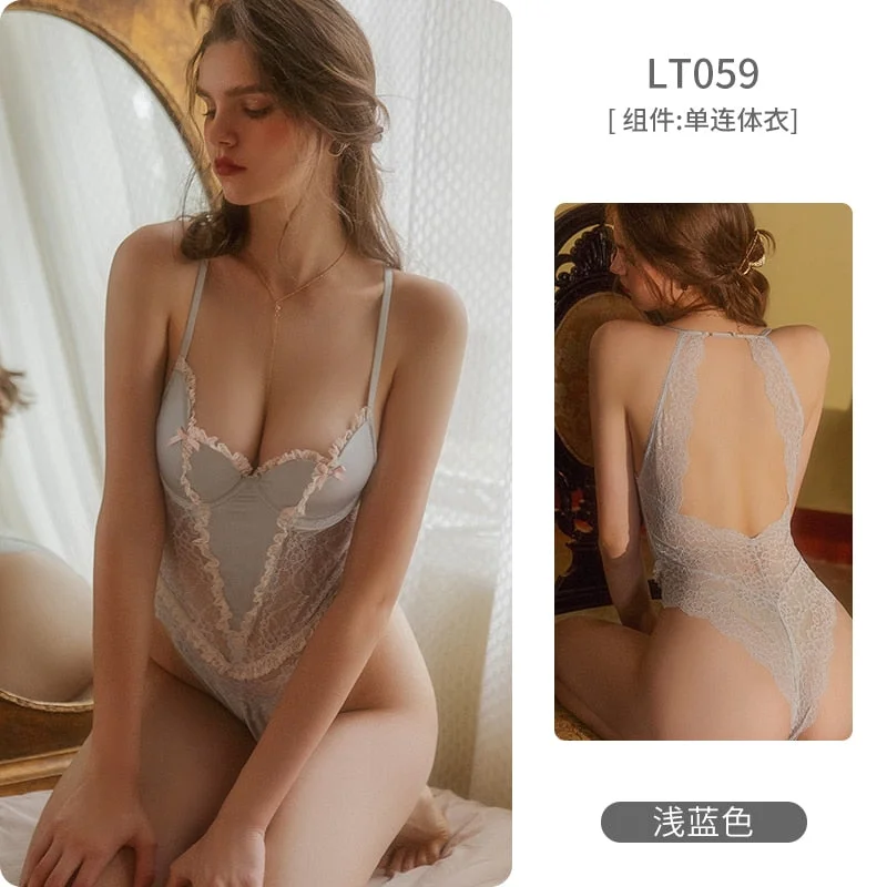 2021 Winter Sexy Pajama Onesie Women Lace Beauty Back Hot Jumpsuit Bodycon Bodysuit Fashion Casual Body Tops Female