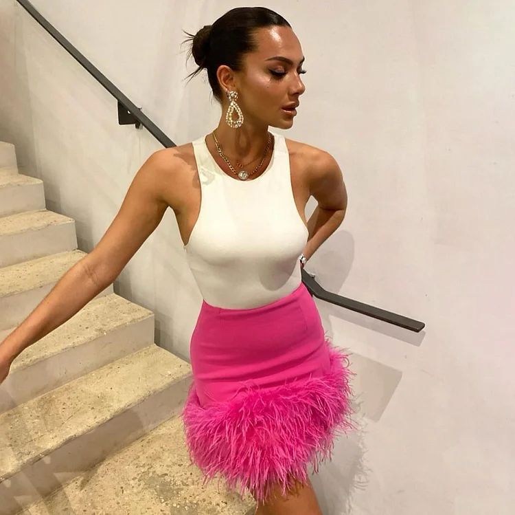 Sexy Bright Feather Skirt