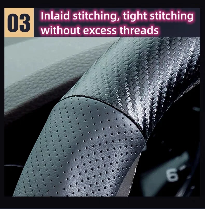 Customized car logo carbon fiber leather steering wheel cover