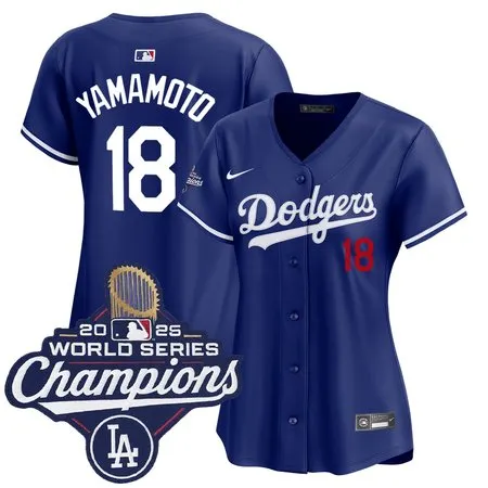 Women's Los Angeles Dodgers #18 Yoshinobu Yamamoto  Royal 2025 World Series Champions Home Limited Jersey