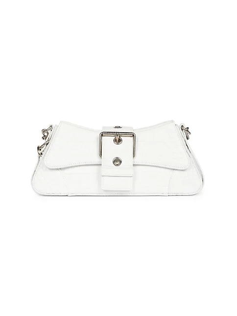 Balenciaga Lindsay Small Shoulder Bag With Strap Crocodile Embossed white