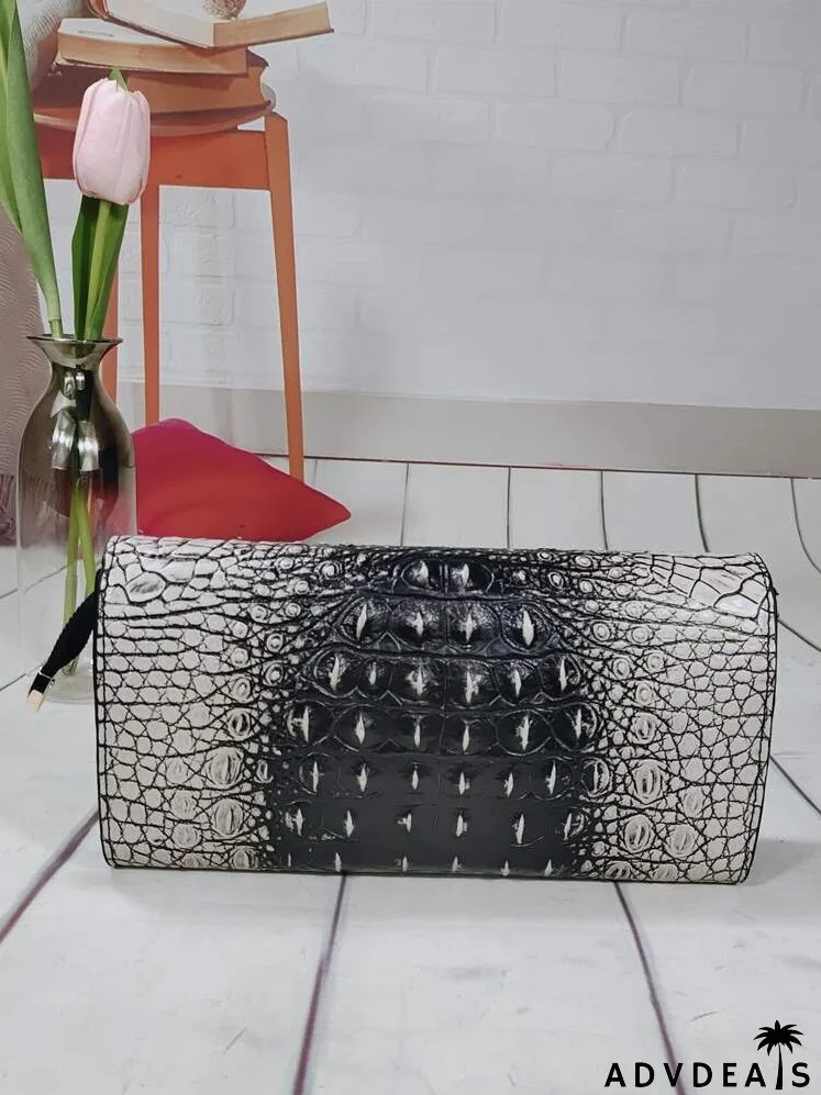 Crocodile Embossed Flap Square Bag