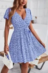 NEW V-NECK STRAPS FLORAL CASUAL VACATION SHORT DRESS