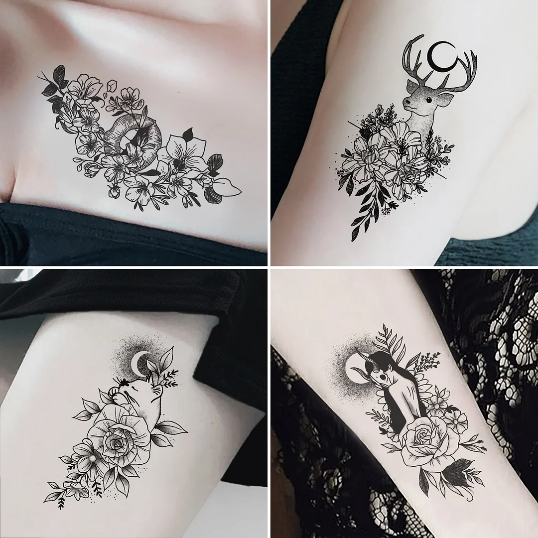 30pcs/Set Women Temporary Tattoo Sticker Black Rose Fake Tatoo Body Hands Arm Leg Flowers Tattos Tatouage Temporaire Femme