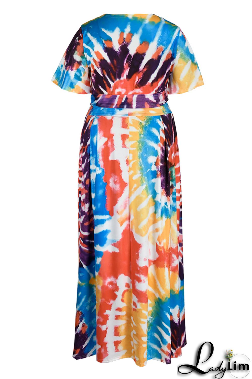 Earth Yellow Fashion Casual Print Bandage V Neck Plus Size Two Pieces