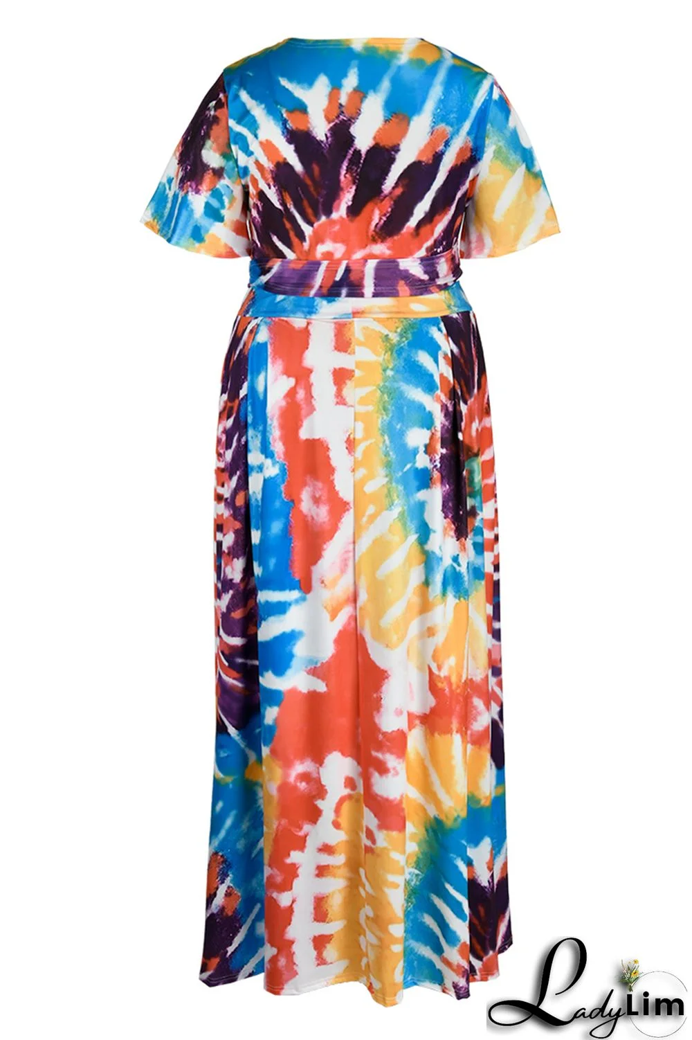 Earth Yellow Fashion Casual Print Bandage V Neck Plus Size Two Pieces