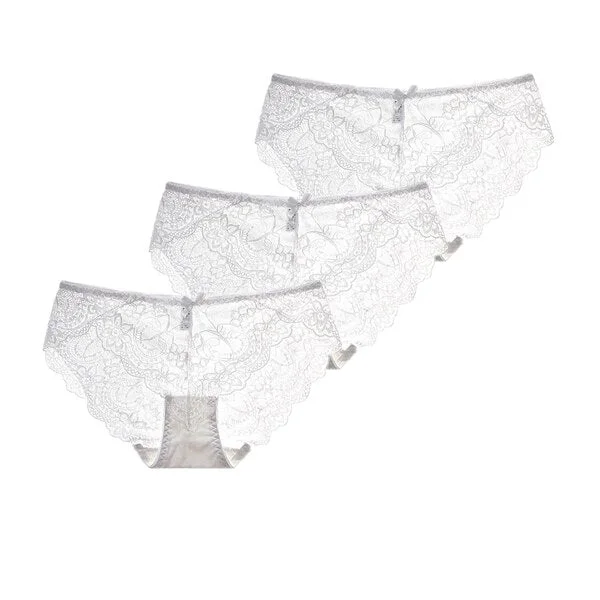 3Pcs/Lot Sexy Lace Underwear Women Transparent Low Waist Panties Cotton Crotch Briefs for Girls Breathable Seamless Lingeries