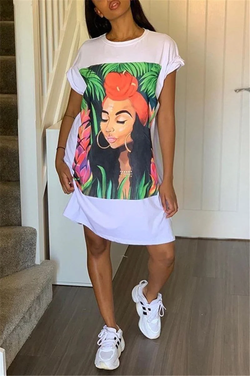 Fashion Casual Print Loose T-shirt Dress