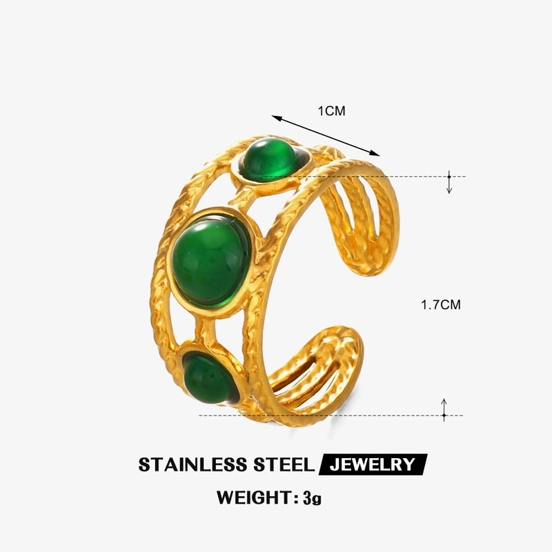 IG Style Minimalist Round 304 Stainless Steel Resin 18K Gold Plated Inlay Open Rings