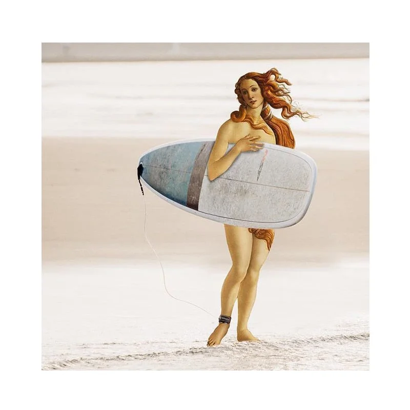 Retro Woman Surfing By The Sea Posters and Prints Canvas Paintings Wall Art Pictures for Living Room Decor (No Frame)