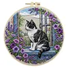 Window Cat-DIY Embroidery Kit with Pattern Cotton Threads Needles Hoop 30*30cm