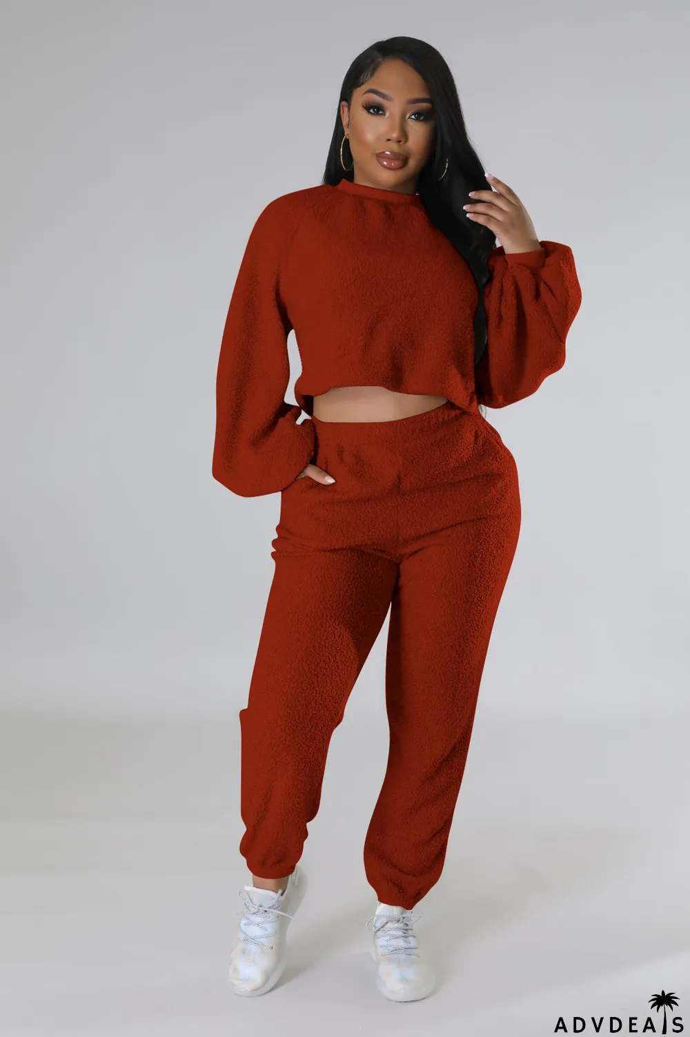 Fashion Casual Solid Color Fleece Two-piece Suit