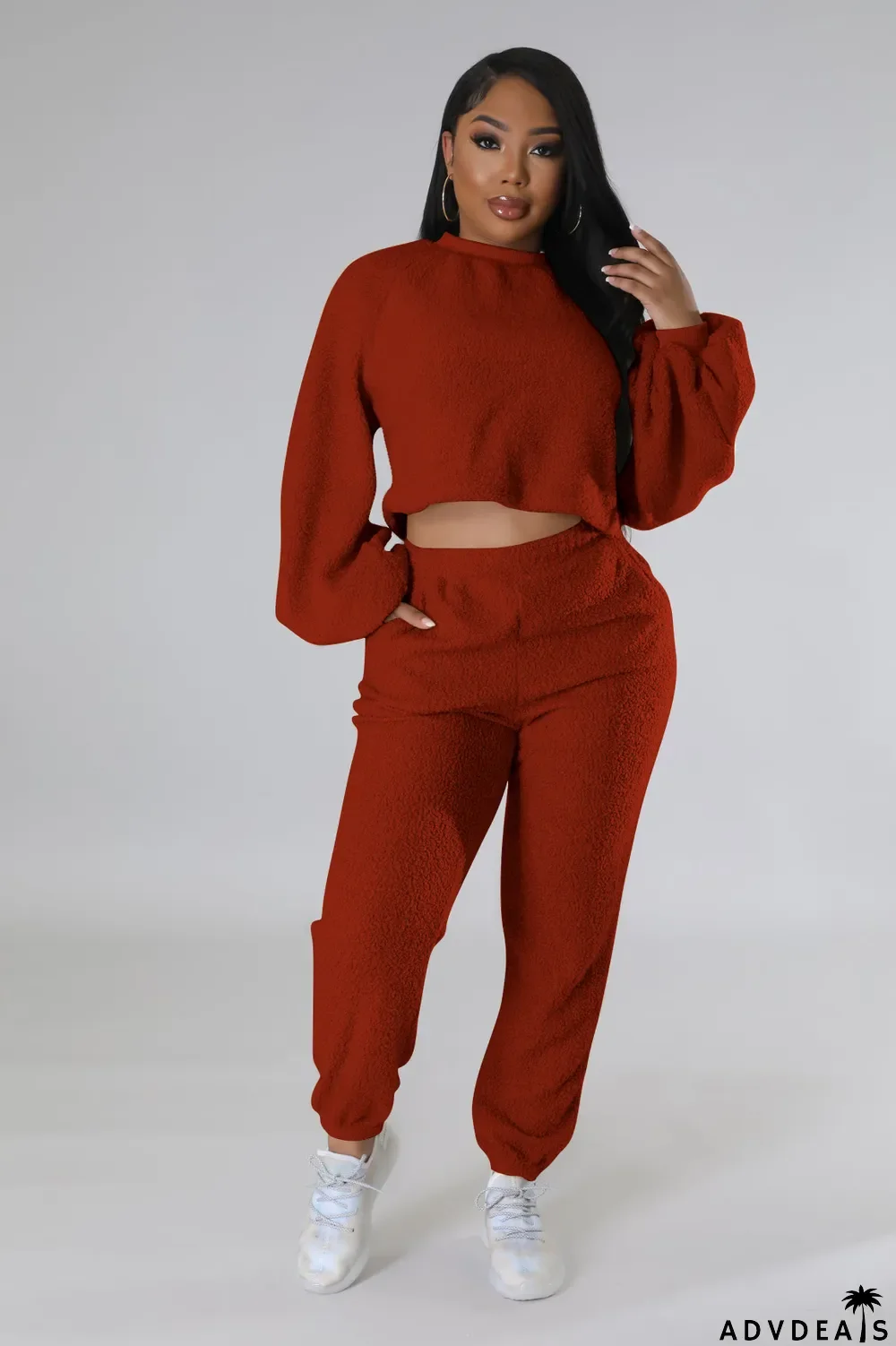 Fashion Casual Solid Color Fleece Two-piece Suit