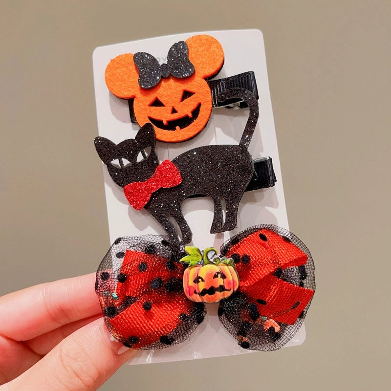 Halloween Cute Funny Women’s Pumpkin Cat Bow Knot Hair Clip