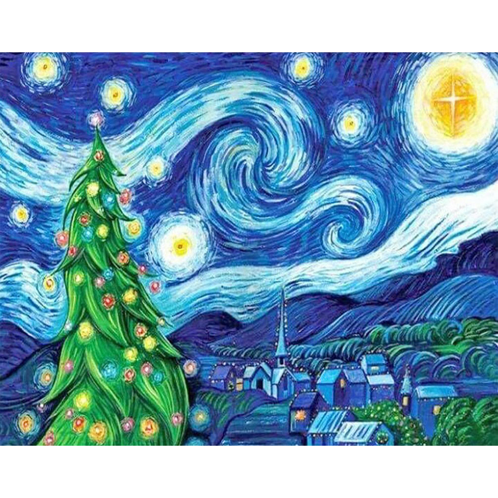 

(Multi-Size) Christmas Starry Night - Round/Square Drill Diamond Painting - 40*30CM, Square diamond 30*40cm, 501 Original