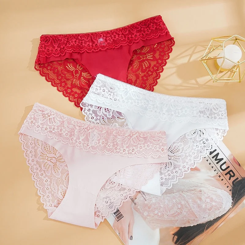 2PCS/Set Lace Panties Seamless Women's Underwear Soft Lingerie Intimate Sexy Female Underpants Comfortable Floral Pantys