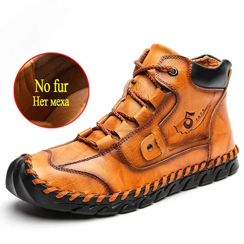 Winter Men's Warm Boots Fur Warm Men's Snow Boots Waterproof Leather Men's Motorcycle Boots Fashion Outdoor Plush Men Sneakers