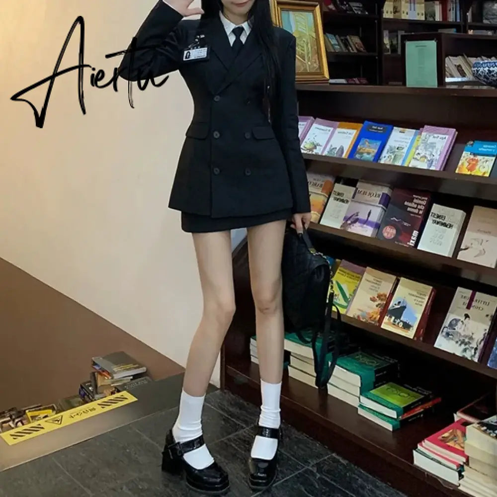 Aiertu Sets for Women 2 Pieces Autumn Suit Coat Waist Slim Fit Suit Wrap Hip Skirt Sets Shirt Elegant Women's Sets Temperament Korea Aiertu