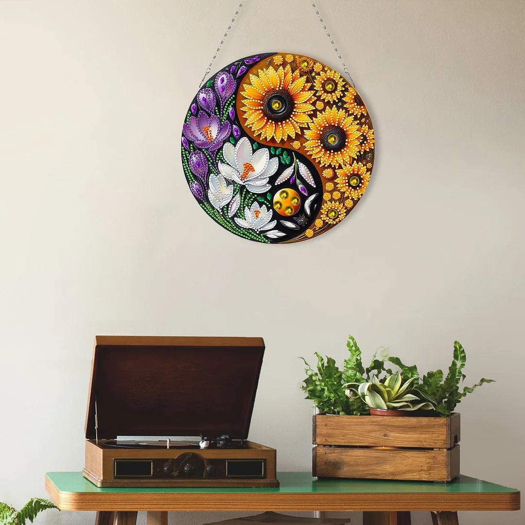 Flower Yin Yang 2D Flat DIY Diamond Painting Set Diamond Art Pendant Home Decor