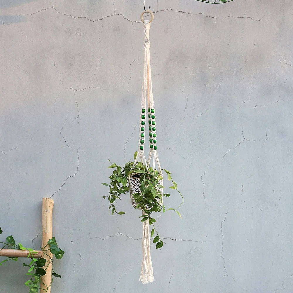 Macrame Plant Hangers Indoor Hanging Planter Basket with Wood Beads Decorative Flower Pot Holder No Tassels for Indoor Outdoor H