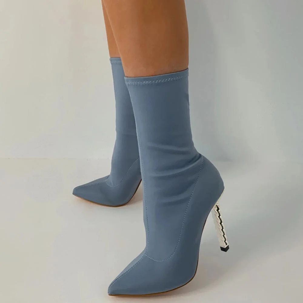 Pointed Toe Sock Booties Ankle Boots With Decorative Heels Nicepairs