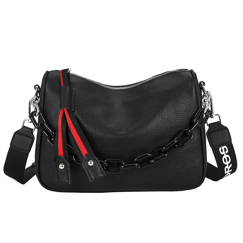 Xpoko Genuine Leather Crossbody Bags Women 100% cowhide Female Shoulder Bag Fashion Wide Shoulder Strap Soft large Women Bag Bolsa sac