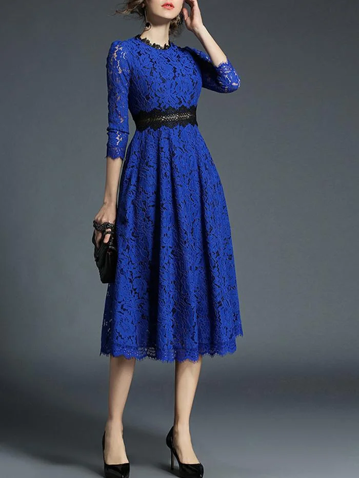 Women's new elegant crochet hollow lace dress
