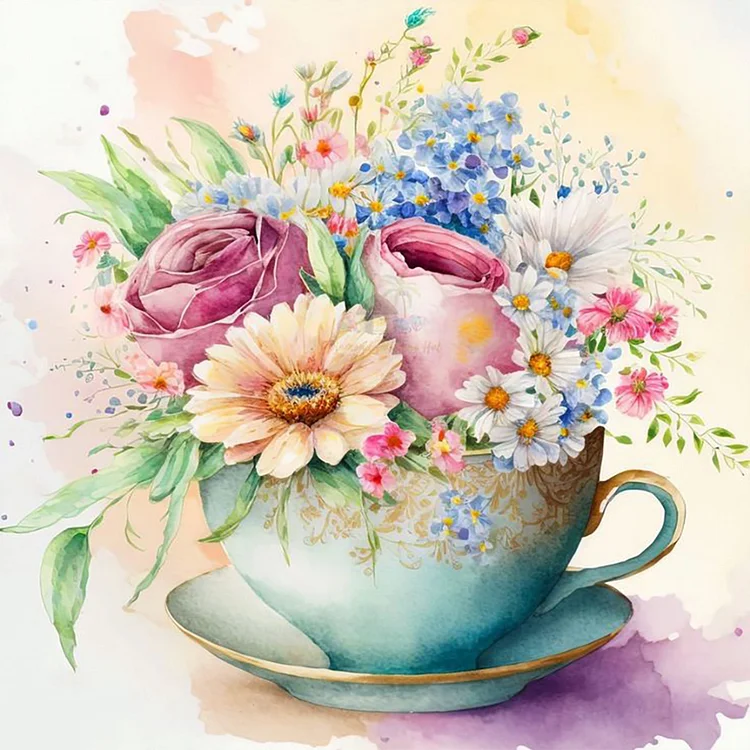 Full Round Drill Diamond Painting -Teacup Bouquet - 30*30cm