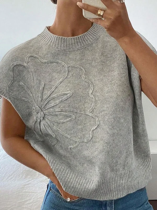 Athvotar Athvotar Loose Women's Sweater Solid Color Knitted Embroidered Sleeveless Vest Vest Topess