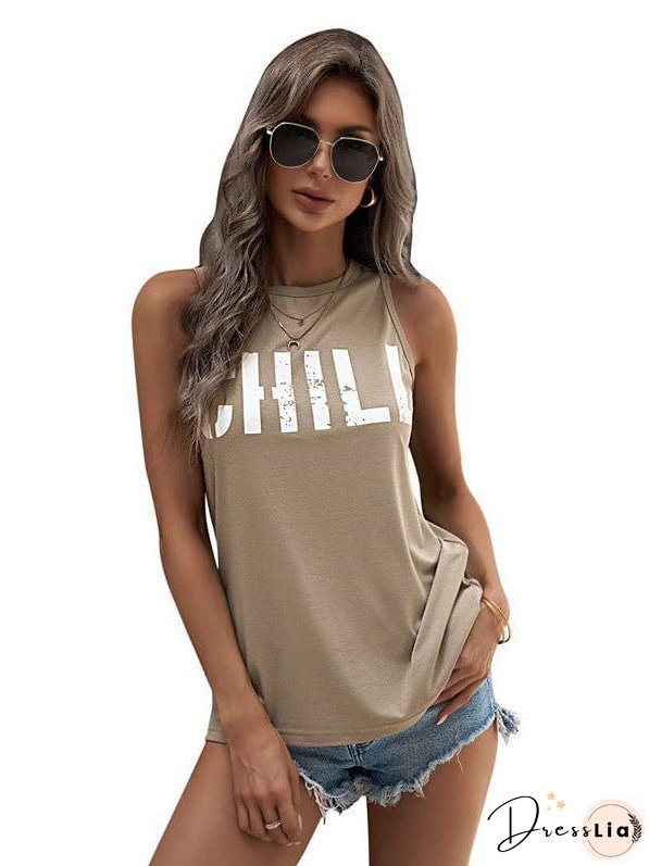 Loose Fit Women'S Slogan Printed Sleeveless Top