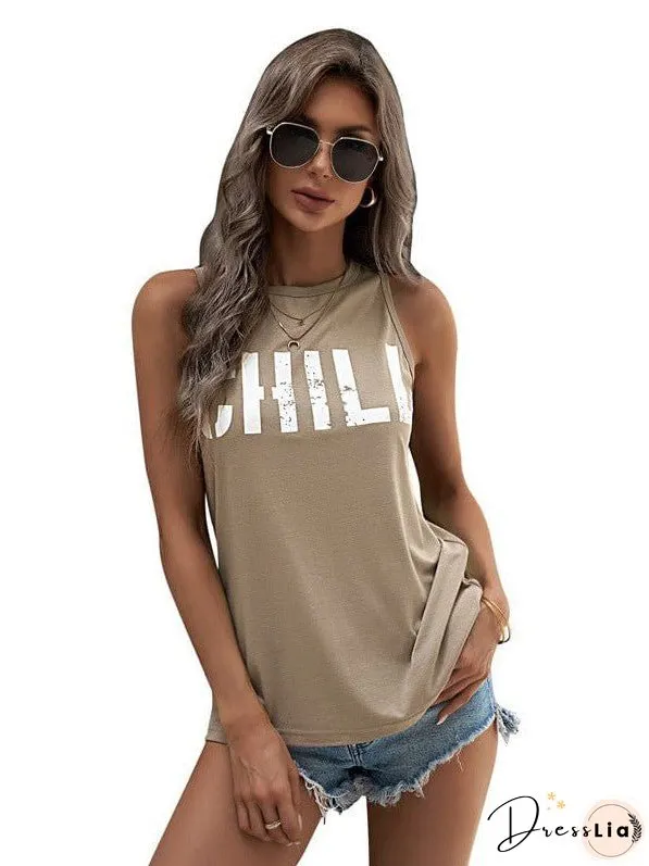 Loose Fit Women'S Slogan Printed Sleeveless Top