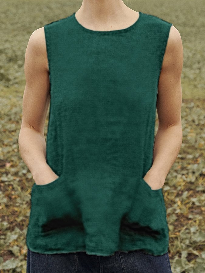 women's cotton linen pocket vest