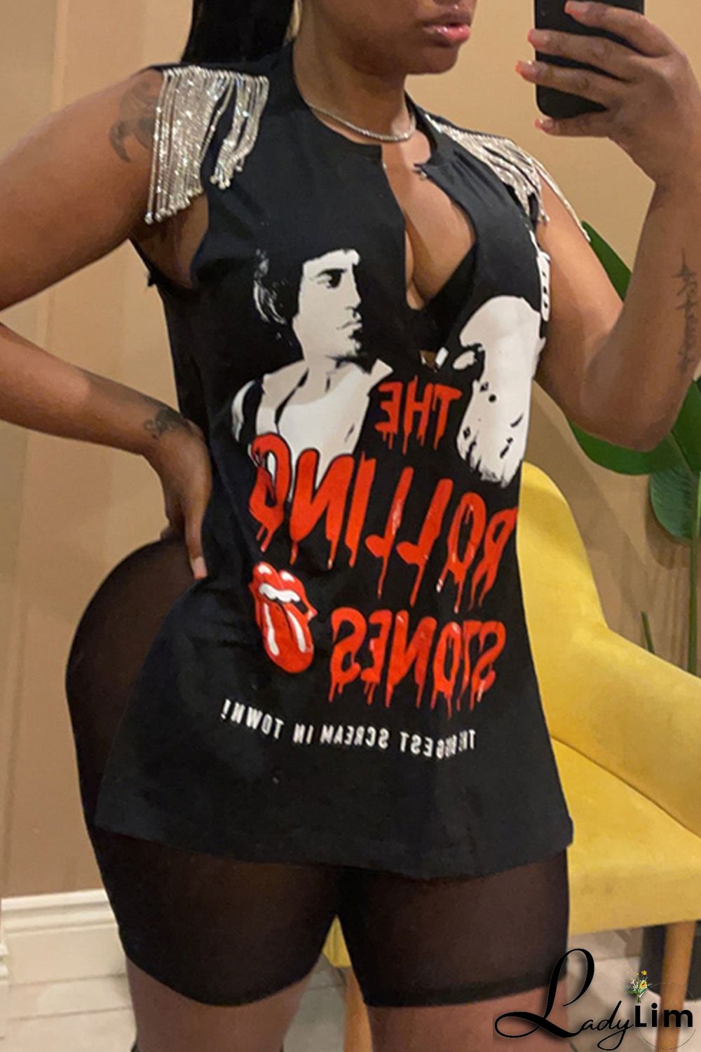 Brown Fashion Casual Print Tassel Patchwork V Neck T-Shirts